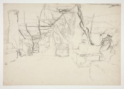 Tal, der går blandt gamle ruiner (?) - (uidentificeret illustration) af Edwin Austin Abbey