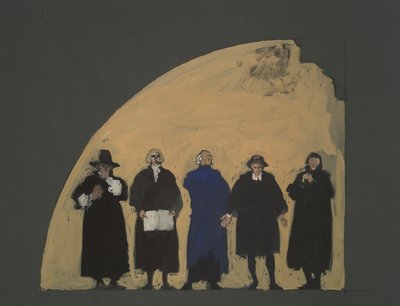 Fem lovgivere, tidligt studie til højesteretsdekorationer (urealiseret), for statshovedbygningen i Harrisburg, Pennsylvania, 1902-1911 af Edwin Austin Abbey