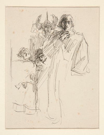 Galahad på slottet, studie for The Quest of the Holy Grail (serie på femten malerier til Boston Public Library, afsluttet i 1901) af Edwin Austin Abbey