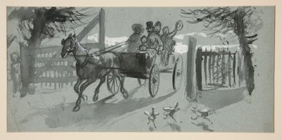 Gruppe af mennesker i en åben vogn - (uidentificeret illustration) af Edwin Austin Abbey