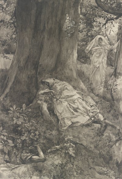 Hermia in the Wood, illustration til akt III, Scene II, En skærsommernat af Edwin Austin Abbey