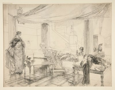 Hermione beder Polixenes (studie til .1122) - I. akt, Scene II, Vinteren af Edwin Austin Abbey