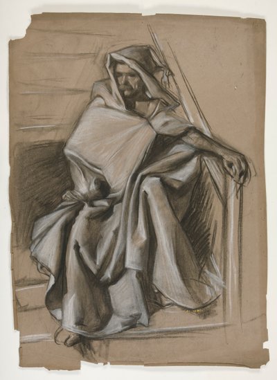 Den hellige gral serie. Hodded figur undersøgelse. af Edwin Austin Abbey