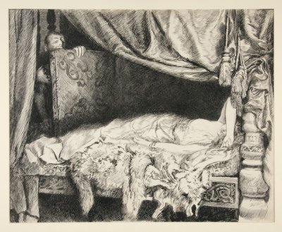 Iachimo stjæler fra stammen - Akt II, Scene II, Cymbeline af Edwin Austin Abbey