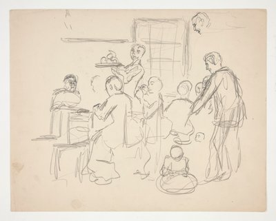 Interiør restaurantscene(?) - uidentificeret illustration af Edwin Austin Abbey