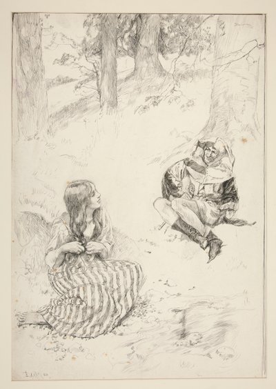 Gøgler og kvinde, sketch til Påskeliljesangen af Edwin Austin Abbey