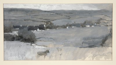Landskab med ko i forgrunden af Edwin Austin Abbey