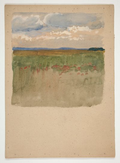 Landskab med felt, horisont, himmel af Edwin Austin Abbey