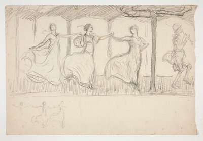 Linje af kvinder, der danser - (uidentificeret illustration) af Edwin Austin Abbey