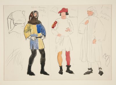Linned kostume, bager kostume, gentleman: kostume skitse til Henry Irving af Edwin Austin Abbey