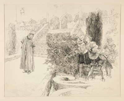 Malvolio finder brevet, illustration til akt II, scene V, tolvte aften af Edwin Austin Abbey