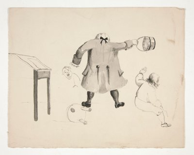 Mand svingende spand på to drenge (recto); To mænd bag en mur (verso) af Edwin Austin Abbey
