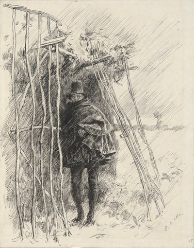 Man in Rain, studere til illustration til af Edwin Austin Abbey