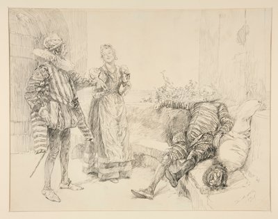 Maria, Sir Andrew og Toby, illustration til 1. akt, Scene iii, Twelfth Night af Edwin Austin Abbey
