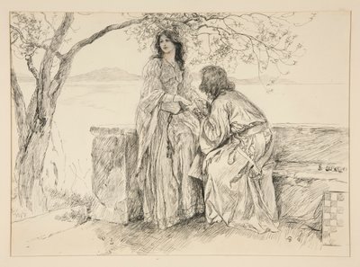 Miranda og Ferdinand, illustration til 5. akt, Scene i, Stormen af Edwin Austin Abbey