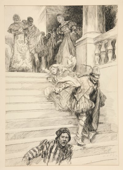 Petruchio bærer sin brud af sig, fra akt III, Scene ii, Taming of the Shrew af Edwin Austin Abbey