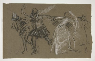 Petruchio trækker Katharina, fra Taming of the Shrew (recto); Skitse af siddende figur (verso) af Edwin Austin Abbey