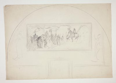 Planlæg installationen af et af The Quest of the Holy Grail-vægmalerier på Boston Public Library af Edwin Austin Abbey