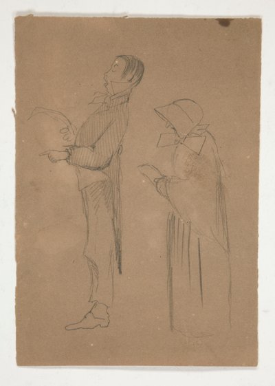 Profilstudier af mand og gammel kvinde (recto); Tre skitser af hoveder og uidentificeret skitse (verso) af Edwin Austin Abbey