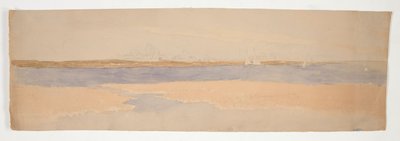 Flodlandskab med by på Far Shore af Edwin Austin Abbey