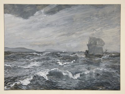 Havlandskab med sejlbåd af Edwin Austin Abbey