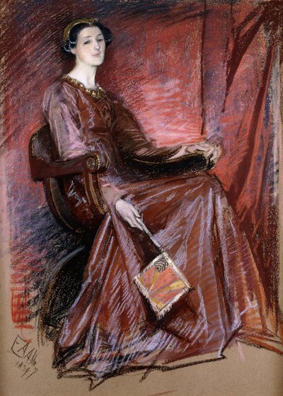 Siddende kvinde iført Elizabethansk hovedbeklædning, 1897 af Edwin Austin Abbey