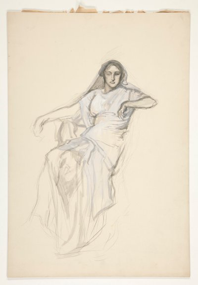 Siddende dame, skitse til et uidentificeret Shakespeare-skuespil af Edwin Austin Abbey