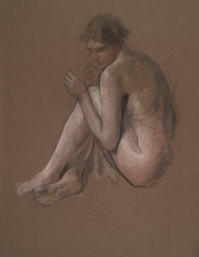 Siddende nøgen kvindefigur. af Edwin Austin Abbey