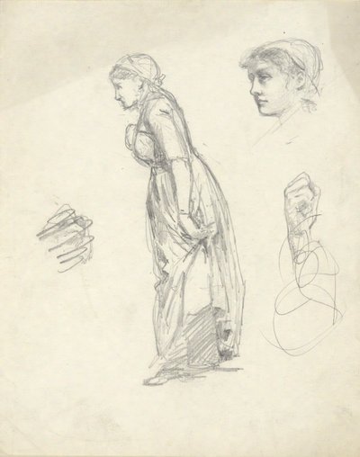 Studieark: Kvinde, hoved og hænder af Edwin Austin Abbey