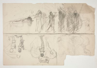 Skitseark til vægmaleriserien The Quest of the Holy Grail på Boston Public Library (recto); Uidentificeret skitse (verso) af Edwin Austin Abbey