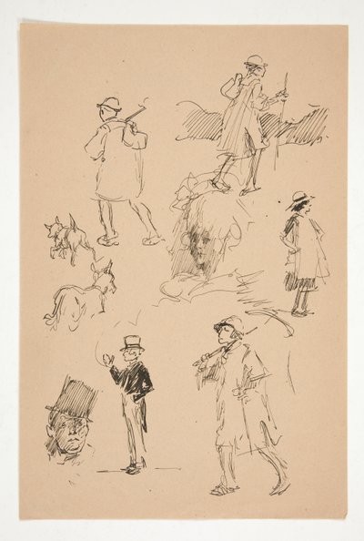 Ark med skitser af landefigurer af Edwin Austin Abbey