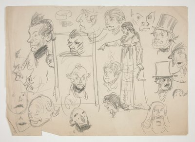 Ark med skitser af ansigter af Edwin Austin Abbey