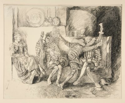 Sir Toby og hans ledsagere, illustration til anden akt, scene iii, tolvte nat af Edwin Austin Abbey