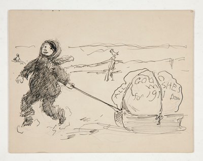 Skitse til et lykønskningskort: ALLE GODT ØNSKER FOR 1911 fra af Edwin Austin Abbey