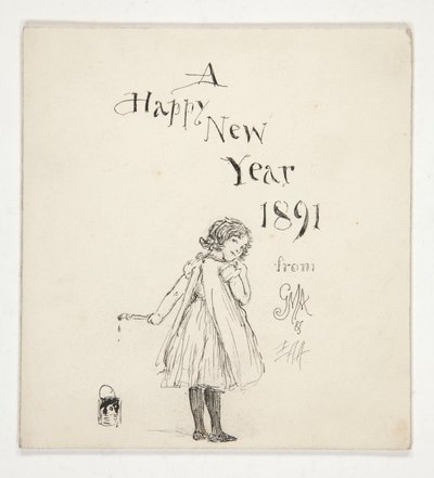 Skitse til et lykønskningskort: Et godt nytår 1891 fra M.G.A. og E.A.A. af Edwin Austin Abbey
