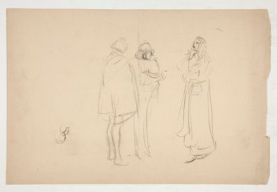Skitse af tre mænd, fra Merchant of Venice af Edwin Austin Abbey