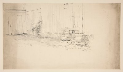 Skitse af en gård, med en hest af Edwin Austin Abbey