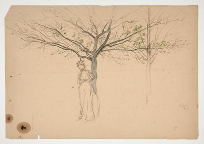Skitse af en figur under et træ af Edwin Austin Abbey