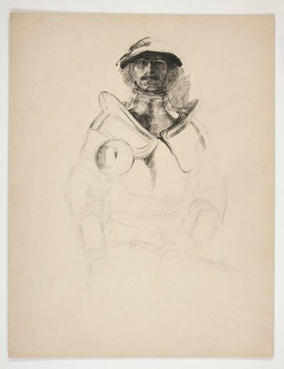 Skitse af en ridder i rustning af Edwin Austin Abbey