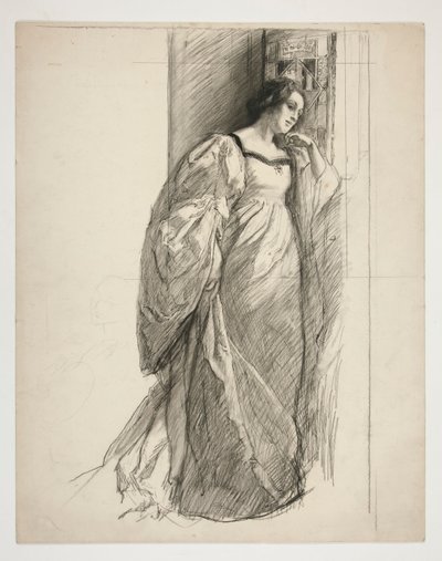 Skitse af en dame, illustration til af Edwin Austin Abbey