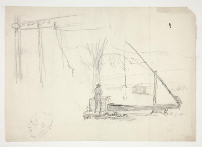 Skitse af en mand ved en brønd af Edwin Austin Abbey