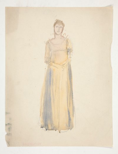 Skitse af en kvinde (klædt i gult) - kostumestudie til et teaterstykke? af Edwin Austin Abbey