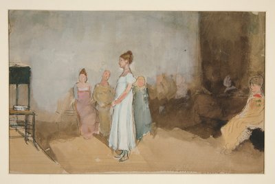 Skitse af en kvinde i et interiør - uidentificeret illustration af Edwin Austin Abbey