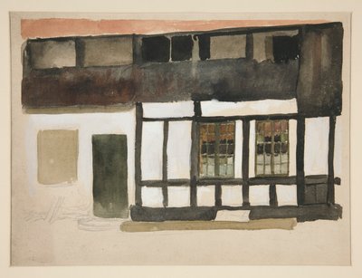 Skitse af ydre af et Tudor-hus af Edwin Austin Abbey