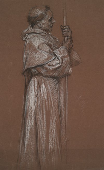 Stående figur af en munk, studie til vægmaleri i af Edwin Austin Abbey