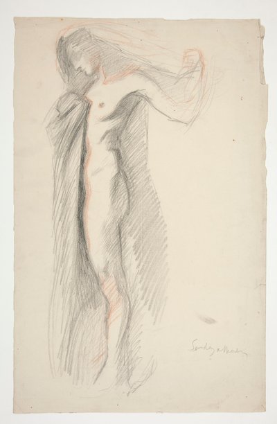 Undersøgelse af figuren kl. 18.00 for The Hours-vægmaleriet i State Capitol-bygningen i Harrisburg, Pennsylvania af Edwin Austin Abbey