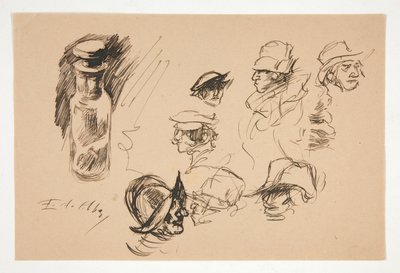 Studier af flaske og hoveder af Edwin Austin Abbey