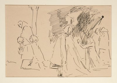 Studie for præst og den store dame (akvarel) af Edwin Austin Abbey