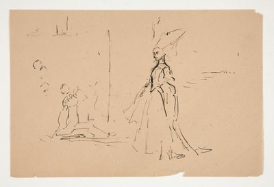 Studie for præst og den store dame (akvarel) af Edwin Austin Abbey