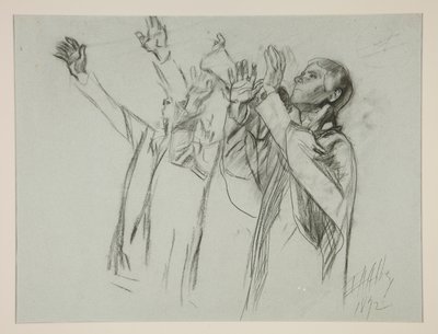 Studie til The Arthurian Round Table og fabelen om Seat Perilous, fra The Quest of the Holy Grail (tredje af en serie på femten malerier til Boston Public Library, færdiggjort i 1901) af Edwin Austin Abbey